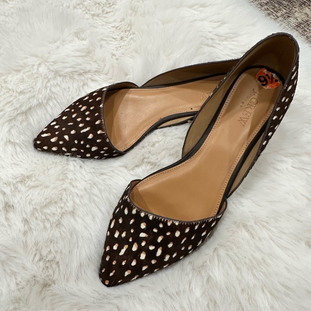 J. Crew Brown & White Spotted Pointed-Toe D'Orsay Flats
